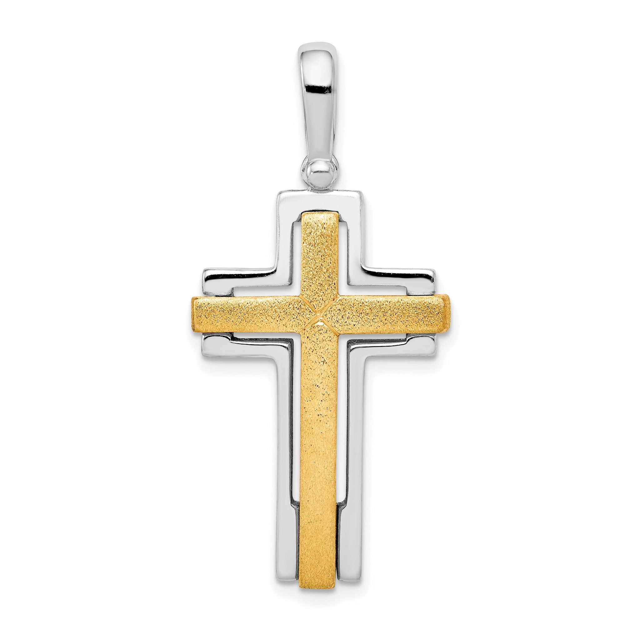 Sterling Silver Two-Tone Cross Pendant with Rhodium and Gold Accents Main image