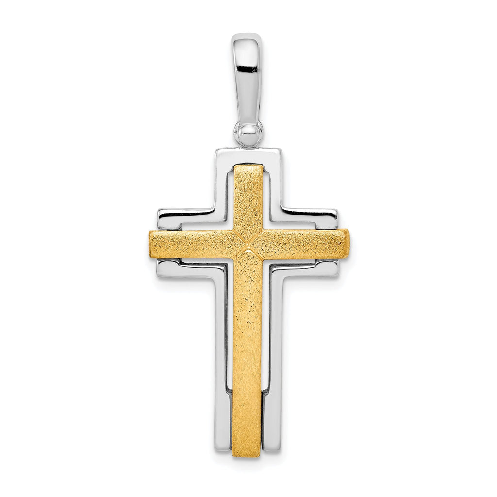 Sterling Silver Two-Tone Cross Pendant with Rhodium and Gold Accents