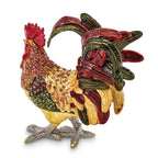 Luxury Giftware by Jere Pewter Bejeweled Crystals Gold-tone Enameled RORY Strutting Rooster Trinket Box with Matching 18 Inch Necklace