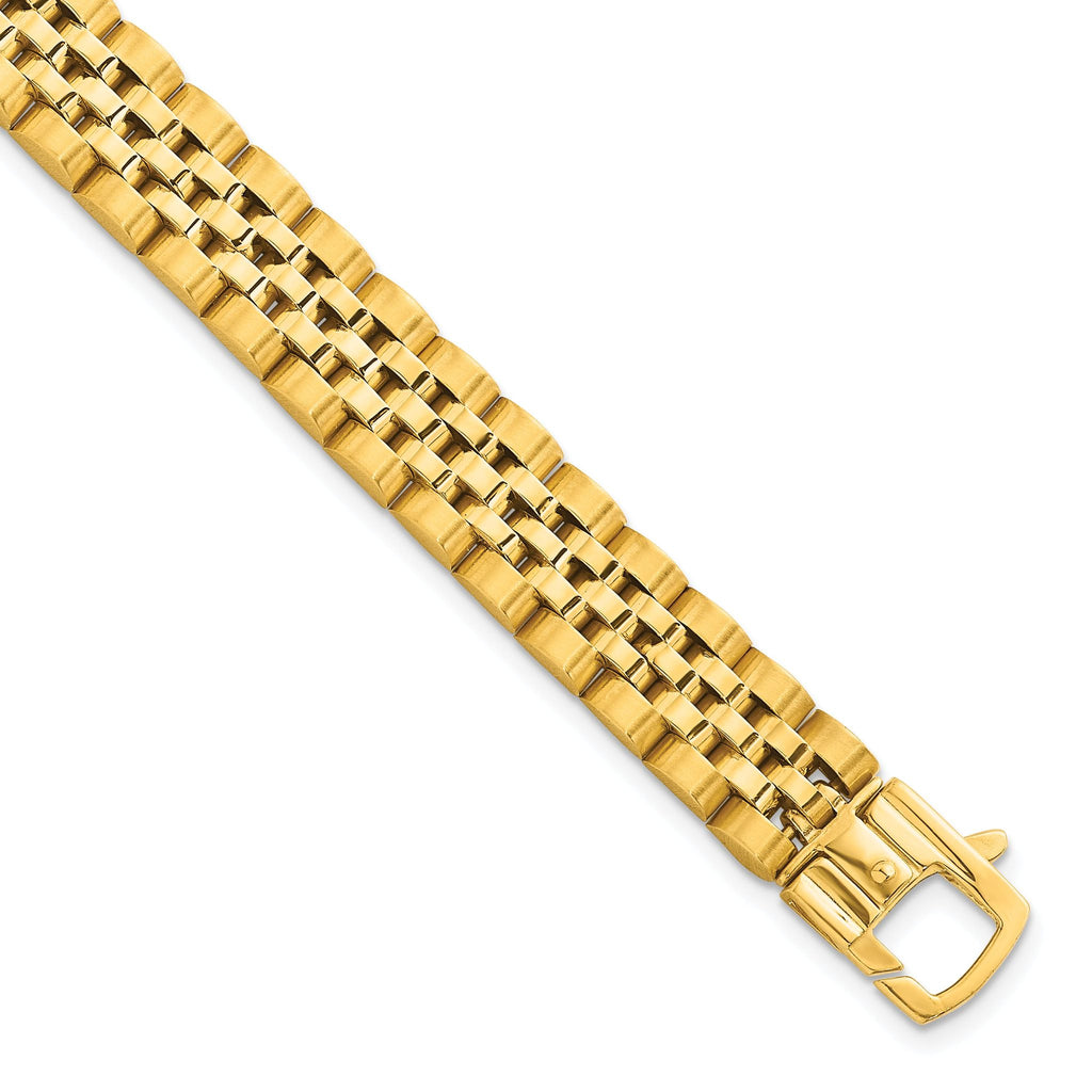 14k Brushed and Polished 10mm Fancy Link 8.5 inch Mens Bracelet