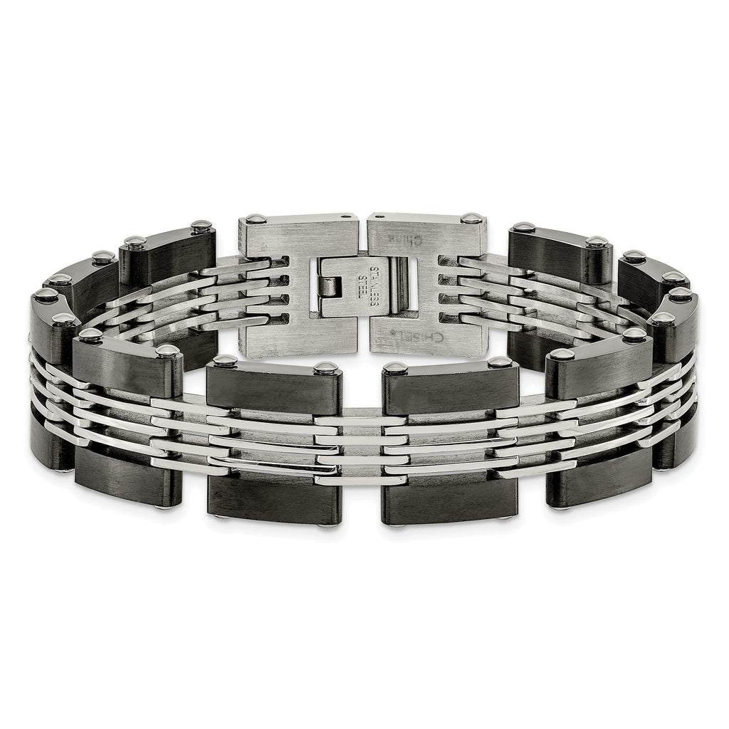 Stainless Steel Brushed and Polished Black IP-plated Link Bracelet for Men