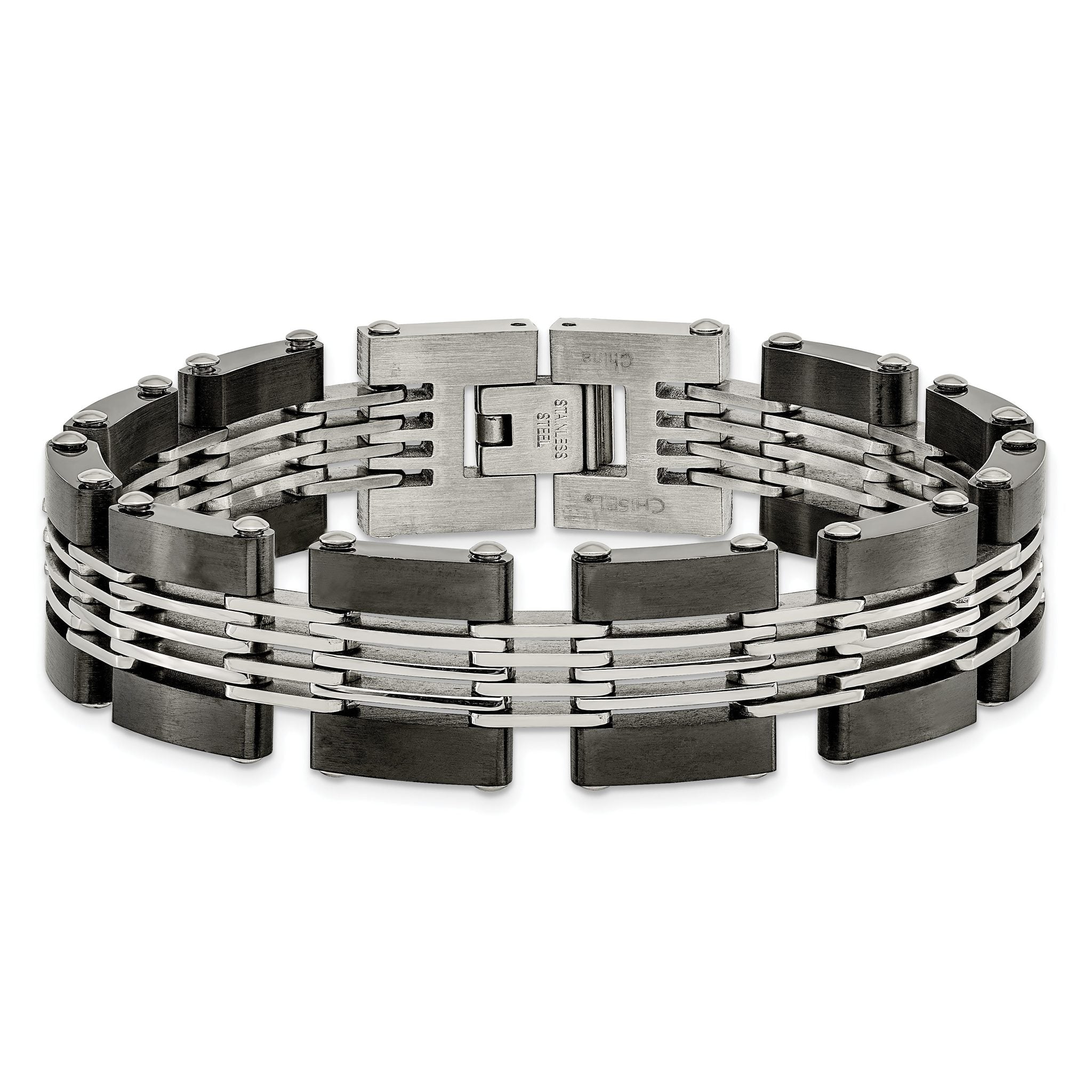 Stainless Steel Brushed and Polished Black IP-plated Link Bracelet for Men