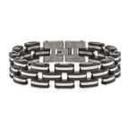 Stainless Steel Brushed and Polished with Black Rubber Link Bracelet for Men