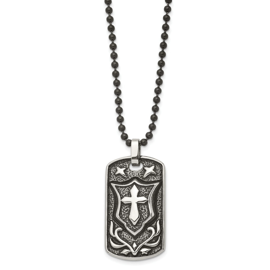 Cross Shield Dog Tag Necklace in Stainless Steel