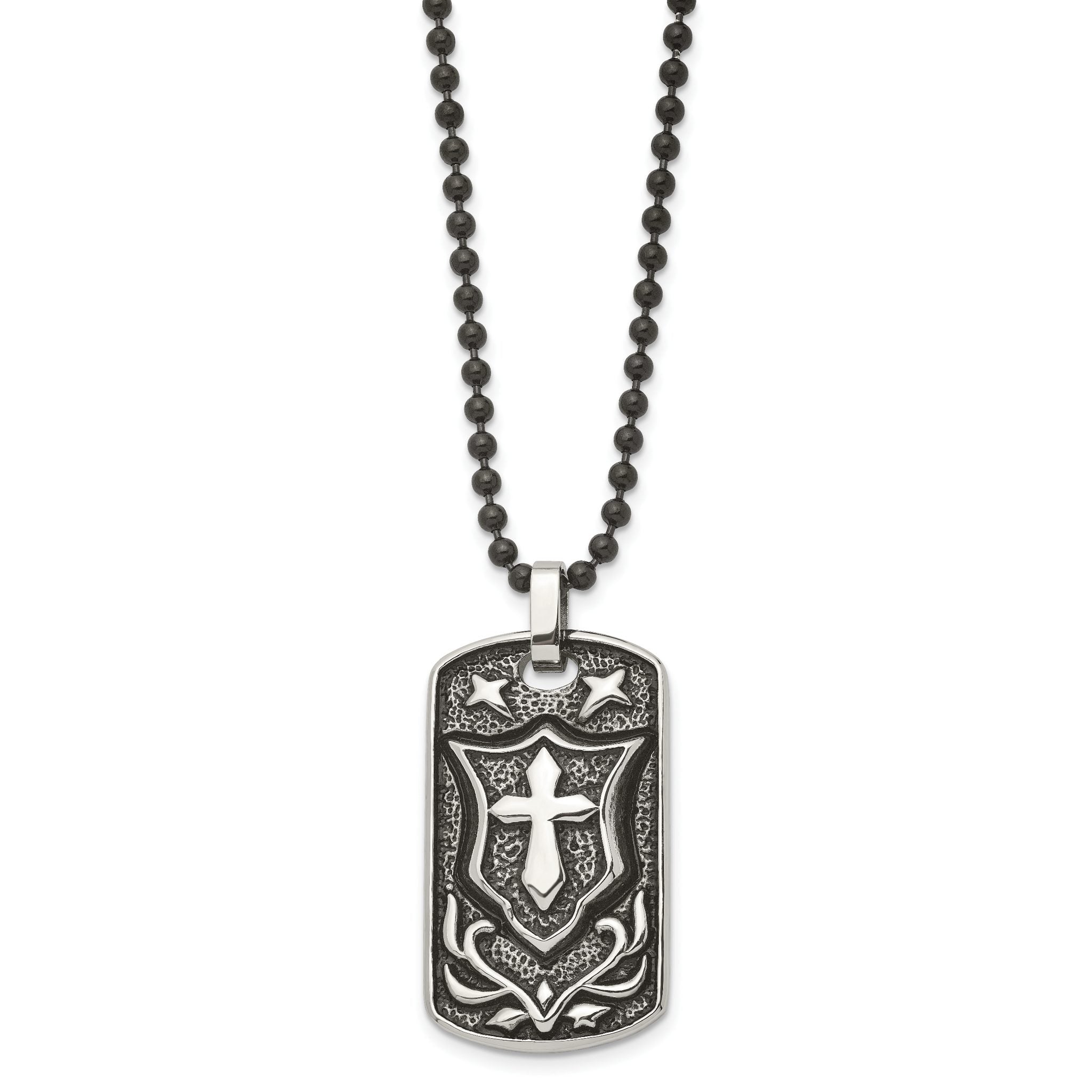 Cross Shield Dog Tag Necklace in Stainless Steel