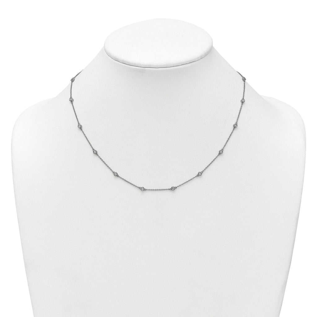 14k White Gold Complete 3/8 carat Bezel-set Diamond and Cable Chain 16-Station 16 inch Necklace