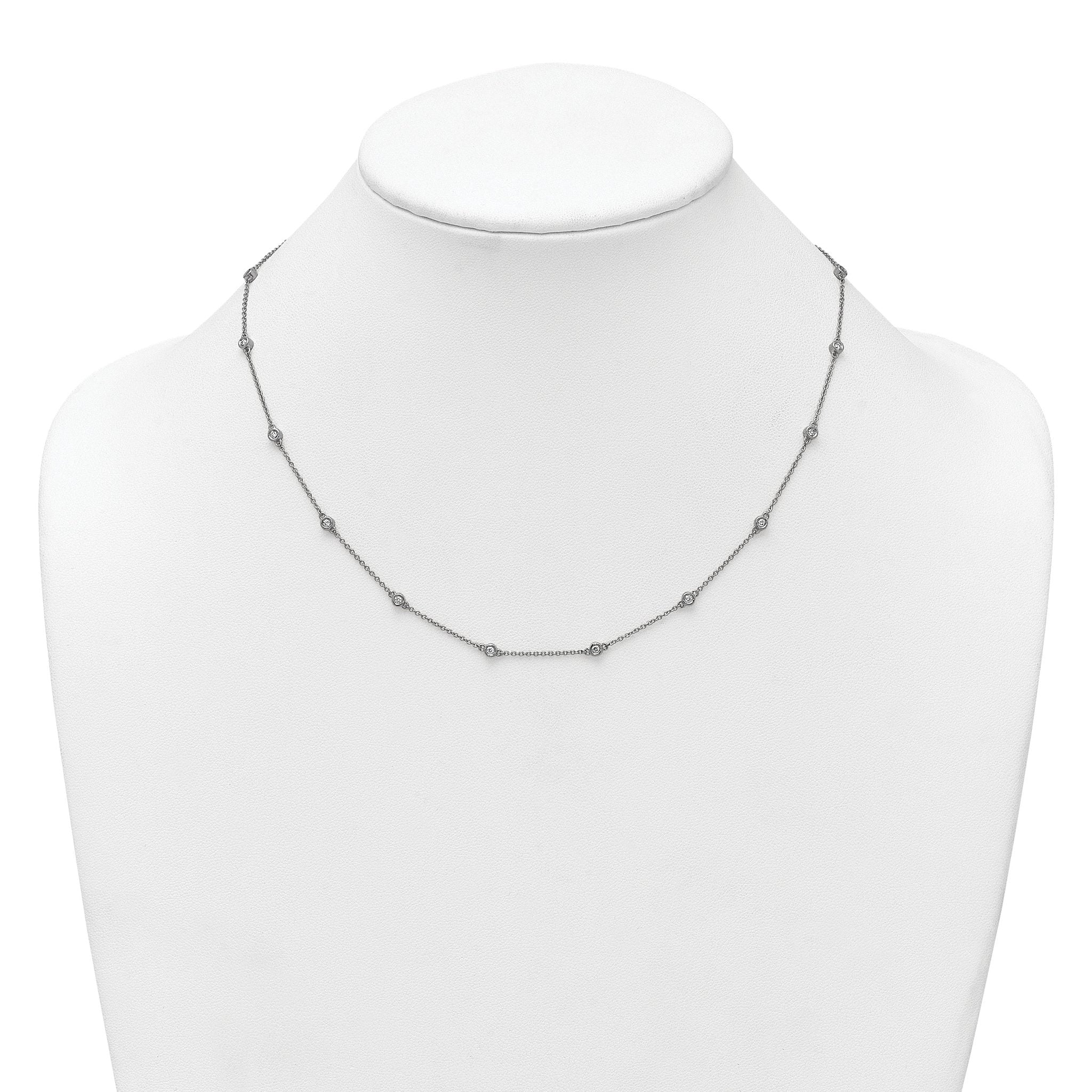 14k White Gold Complete 3/8 carat Bezel-set Diamond and Cable Chain 16-Station 16 inch Necklace