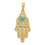 14K Gold Turquoise Chamseh Pendant with Filigree Design, 35mm Vintage Elegance