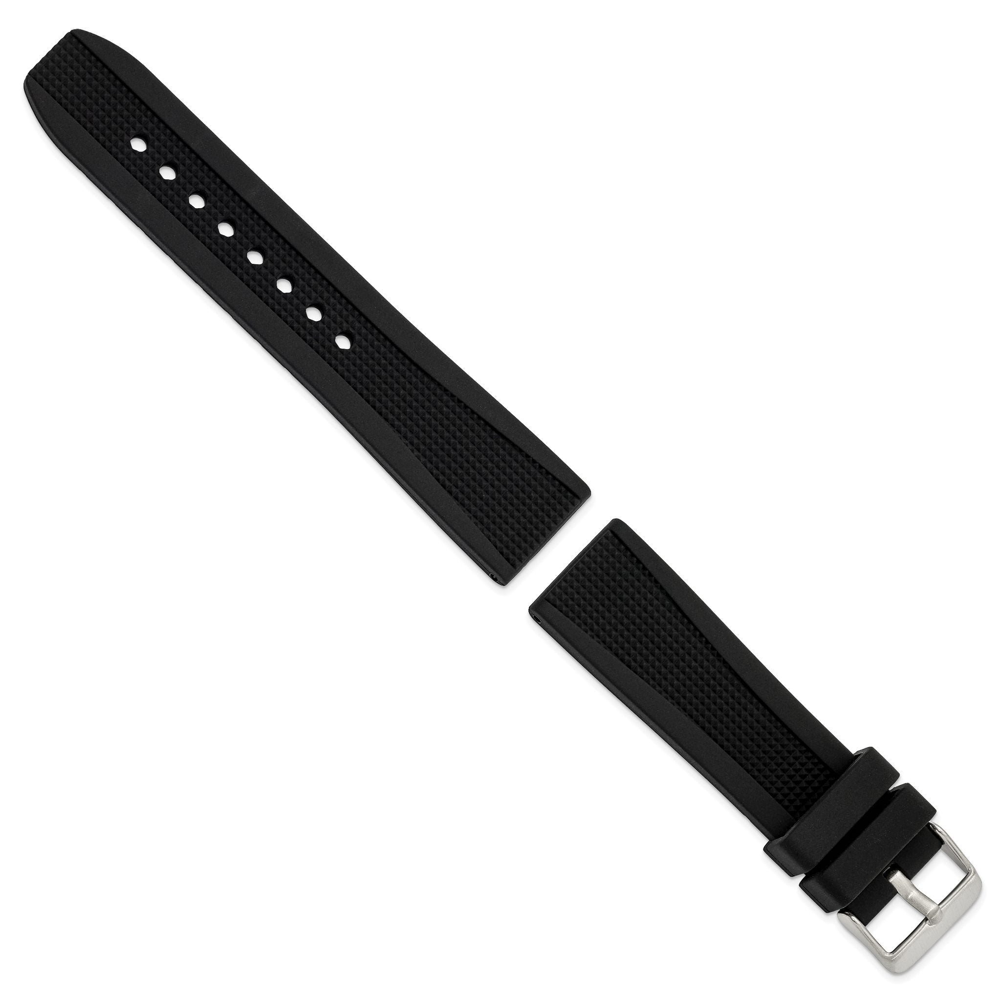 22mm Black Textured Silicone Rubber with Brushed Stainless Steel Buckle 8.25 inch Watch Band Secondary image