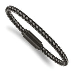 Stainless Steel Polished Black IP-plated Braided Wire and Rubber Bracelet for Men