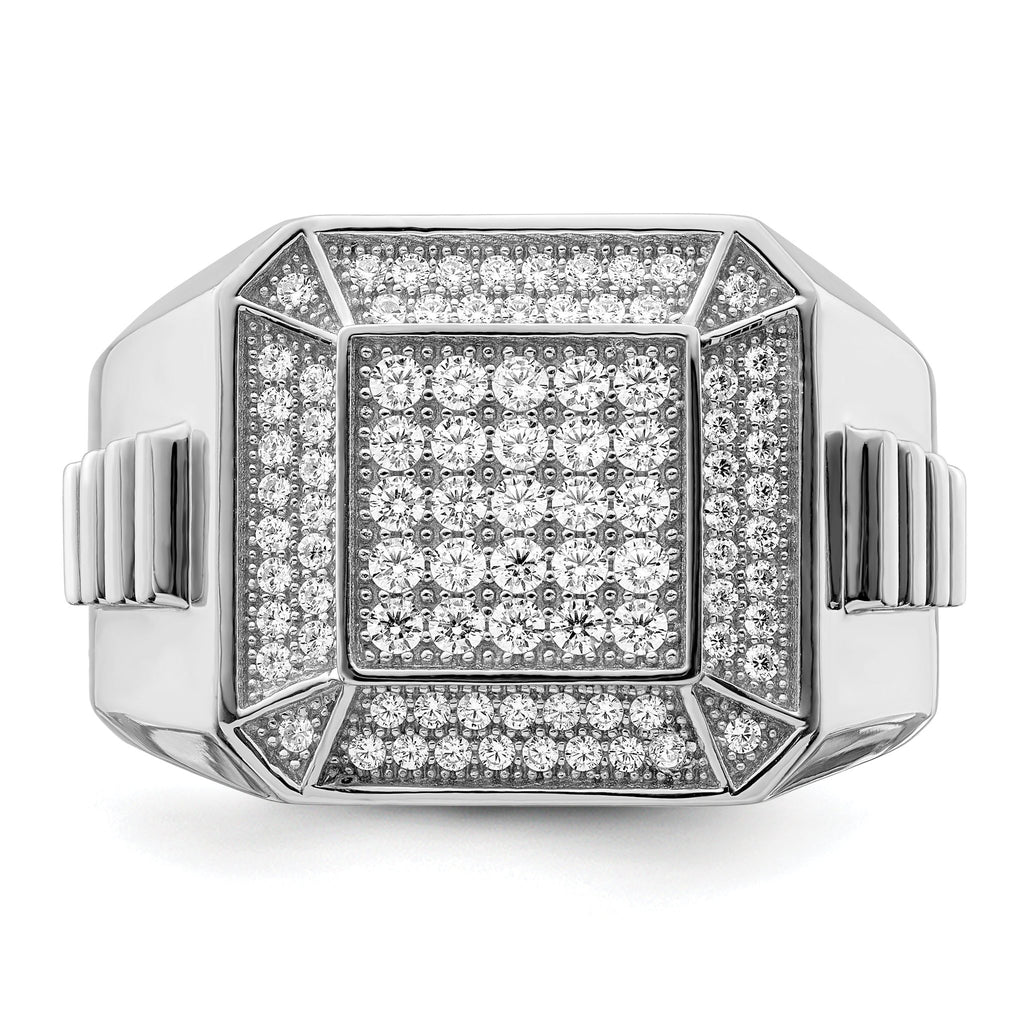 Brilliant Embers Sterling Silver Rhodium-plated 89 Stone Micro PavÃƒÂ¢Ã‚â‚¬Ã‚Å¡ CZ Polished Men's Ring