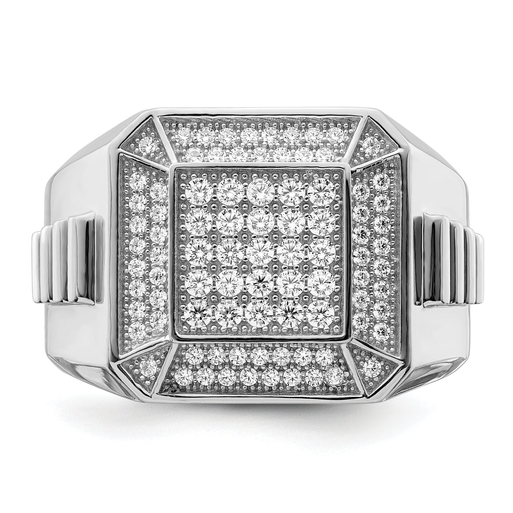 Brilliant Embers Sterling Silver Rhodium-plated 89 Stone Micro PavÃƒÂ¢Ã‚â‚¬Ã‚Å¡ CZ Polished Men's Ring