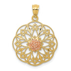 14K Two-Tone Gold Filigree Charm with Polished Rose Finish Elegant Design