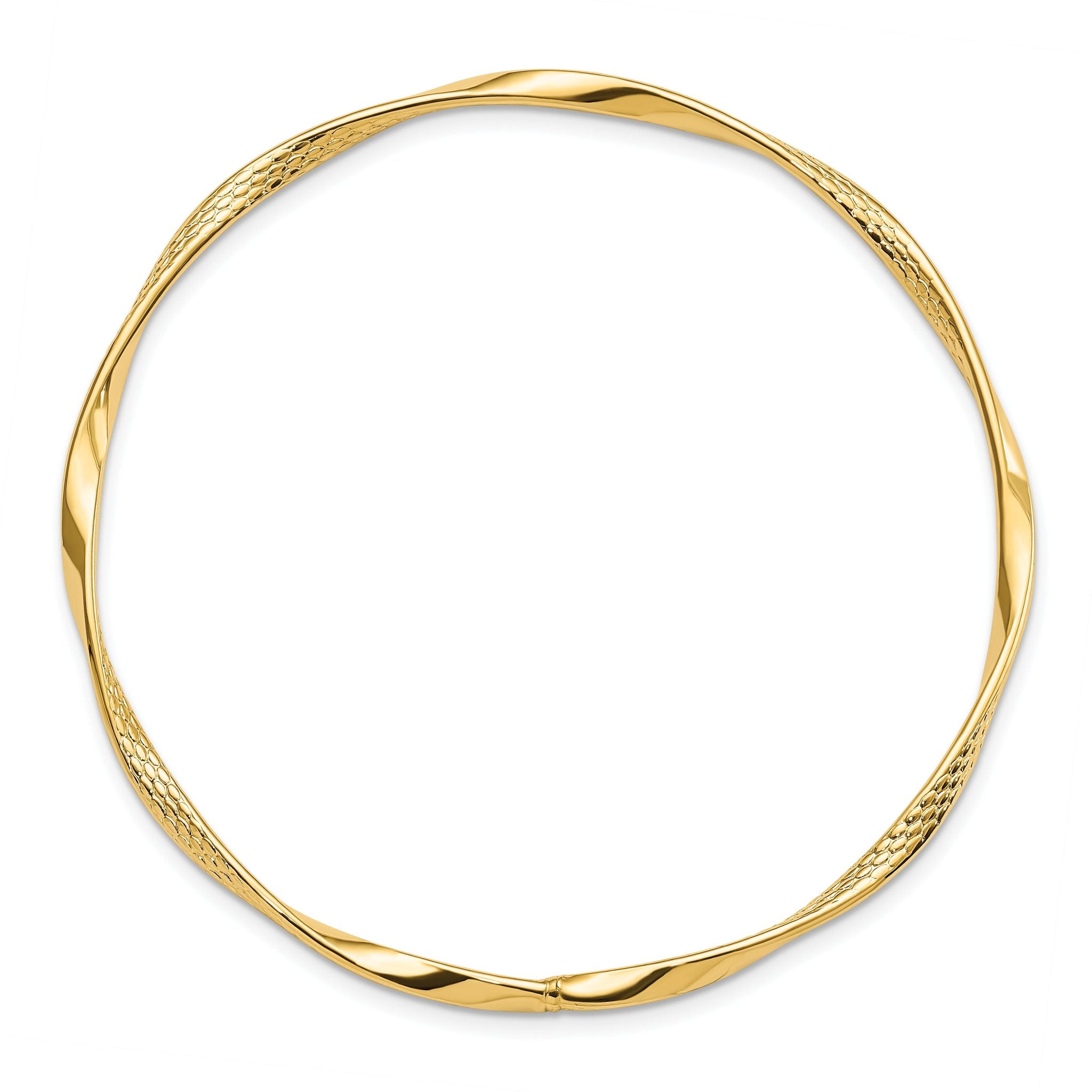 14K Gold Polished Textured Bangle with Lifetime Guarantee Secondary image