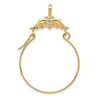 14K Gold Double Dolphins Charm Holder Pendant  Solid, Casted, Elegant Design