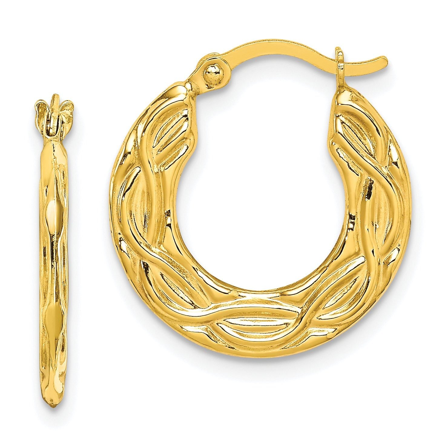 10K Yellow Gold Patterned Hollow Hoop Earrings with Polished Finish Elegant & Timeless Main image