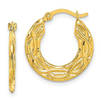 10K Yellow Gold Patterned Hollow Hoop Earrings with Polished Finish Elegant & Timeless