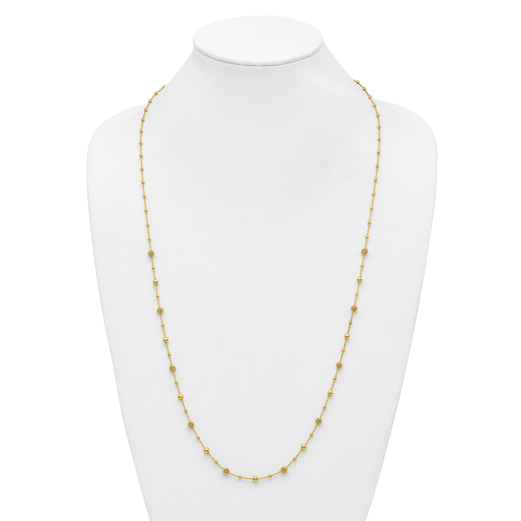 14K Polished Dia-cut Beaded w/ 2in ext. Necklace