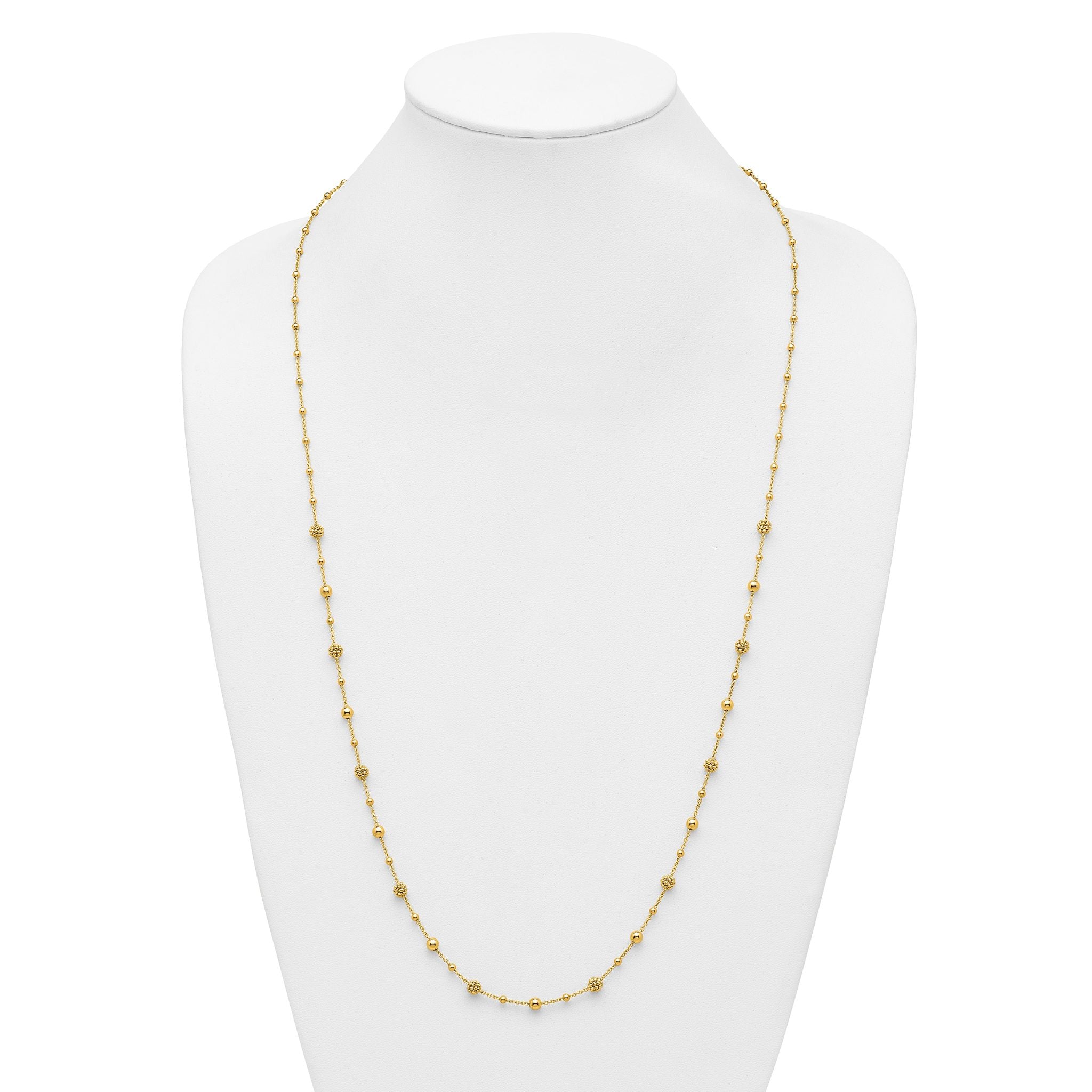 14K Polished Dia-cut Beaded w/ 2in ext. Necklace