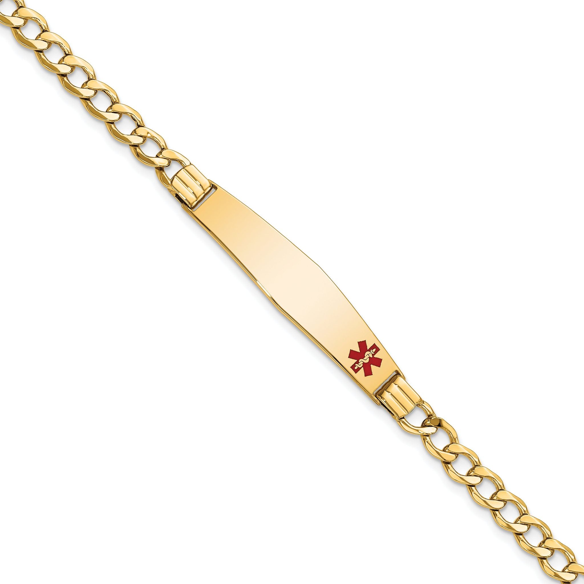 14K Medical Semi-Solid Chain/Solid Plate Soft Diamond Shape 37x9mm Off-Center Red Enamel Cuban Link 7 inch ID Bracelet Main image