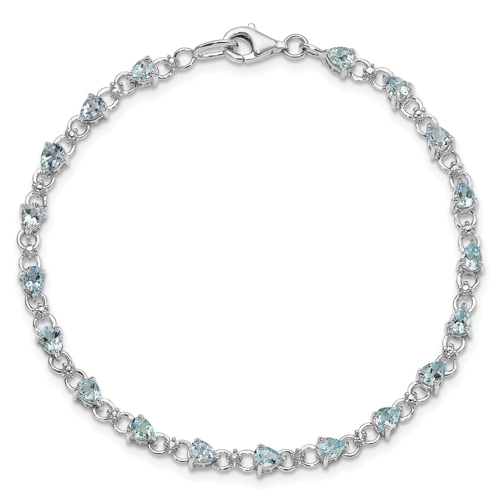 Sterling Silver Rhodium-plated Aquamarine and Diamond Bracelet