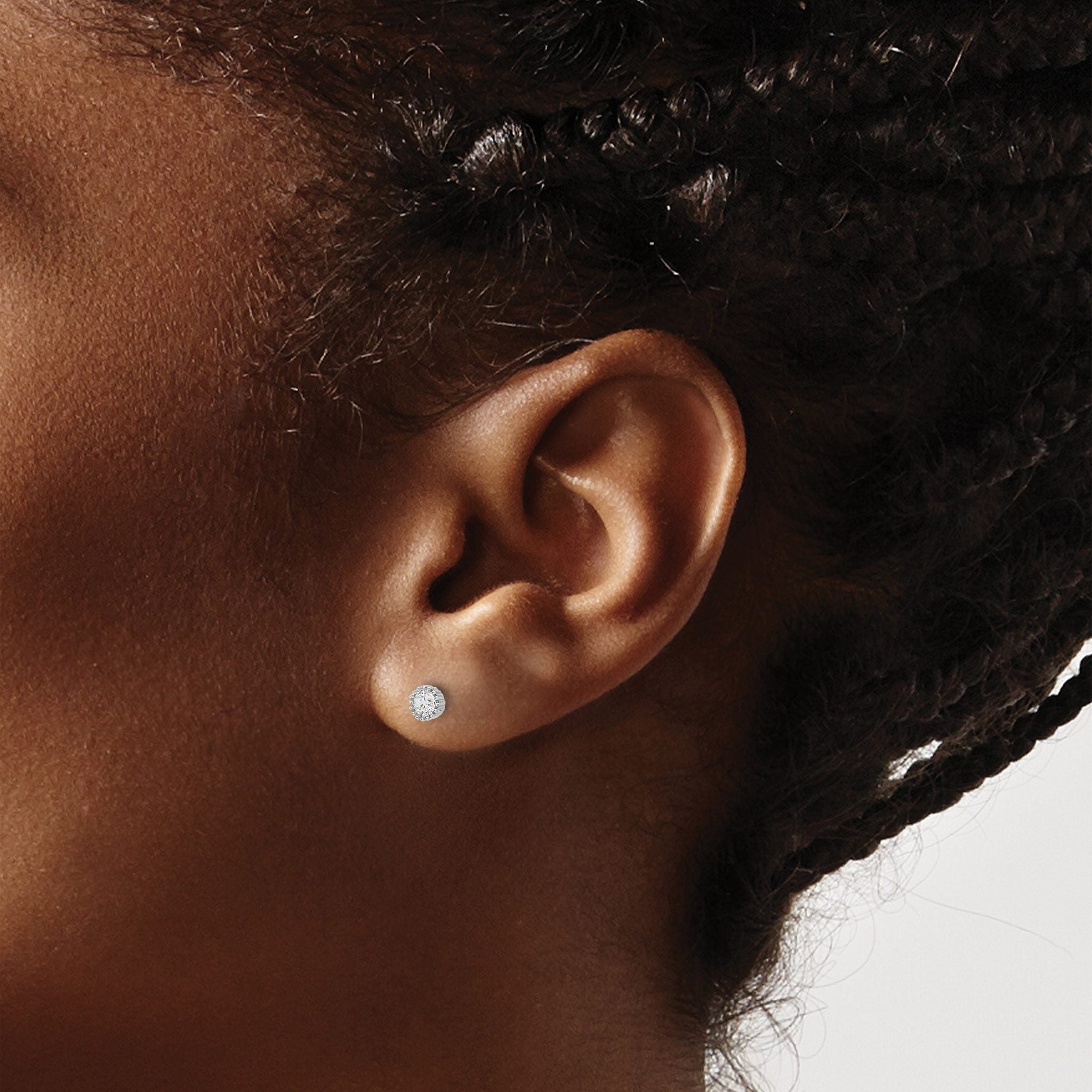Sterling Silver Rhod-plated 3mm CZ Grooved Bezel Post Stud Earrings