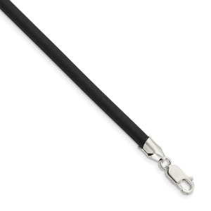 Sterling Silver 16inch 4mm Black Rubber Cord Necklace - Sophia Jewelers