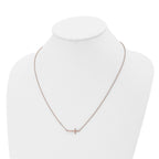 Chisel Stainless Steel Polished Rose IP-plated with CZ Sideways Cross on a 21.25 inch with 4.25in extension Cable Chain Necklace