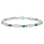 Sterling Silver Rhodium-plated Emerald and Diamond Bracelet