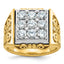 14k Two-tone Men's Polished and Textured Scroll Design Square Cluster Ring Mounting, Mounting Only