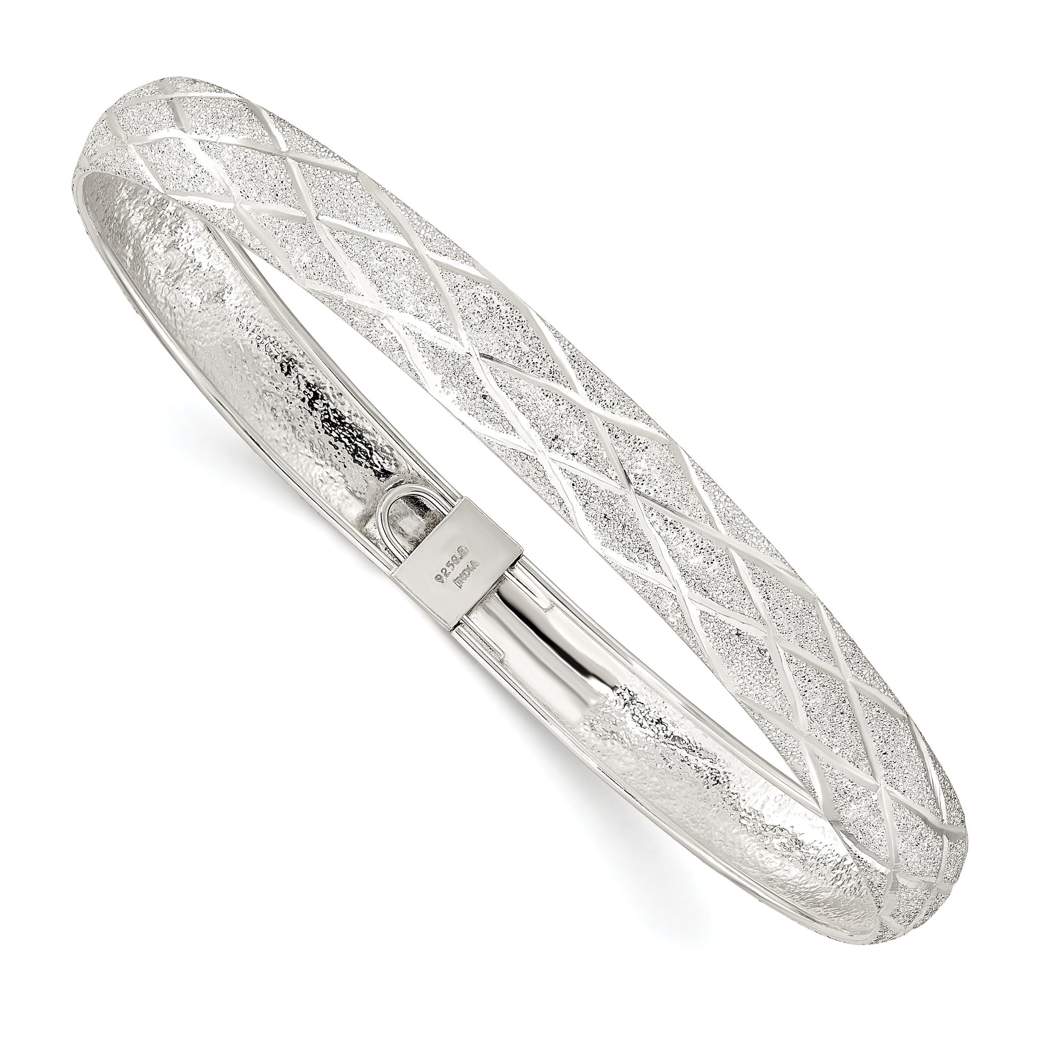 Sterling Silver Laser-cut X-Design 7.5mm Oval Flexible Bangle Main image