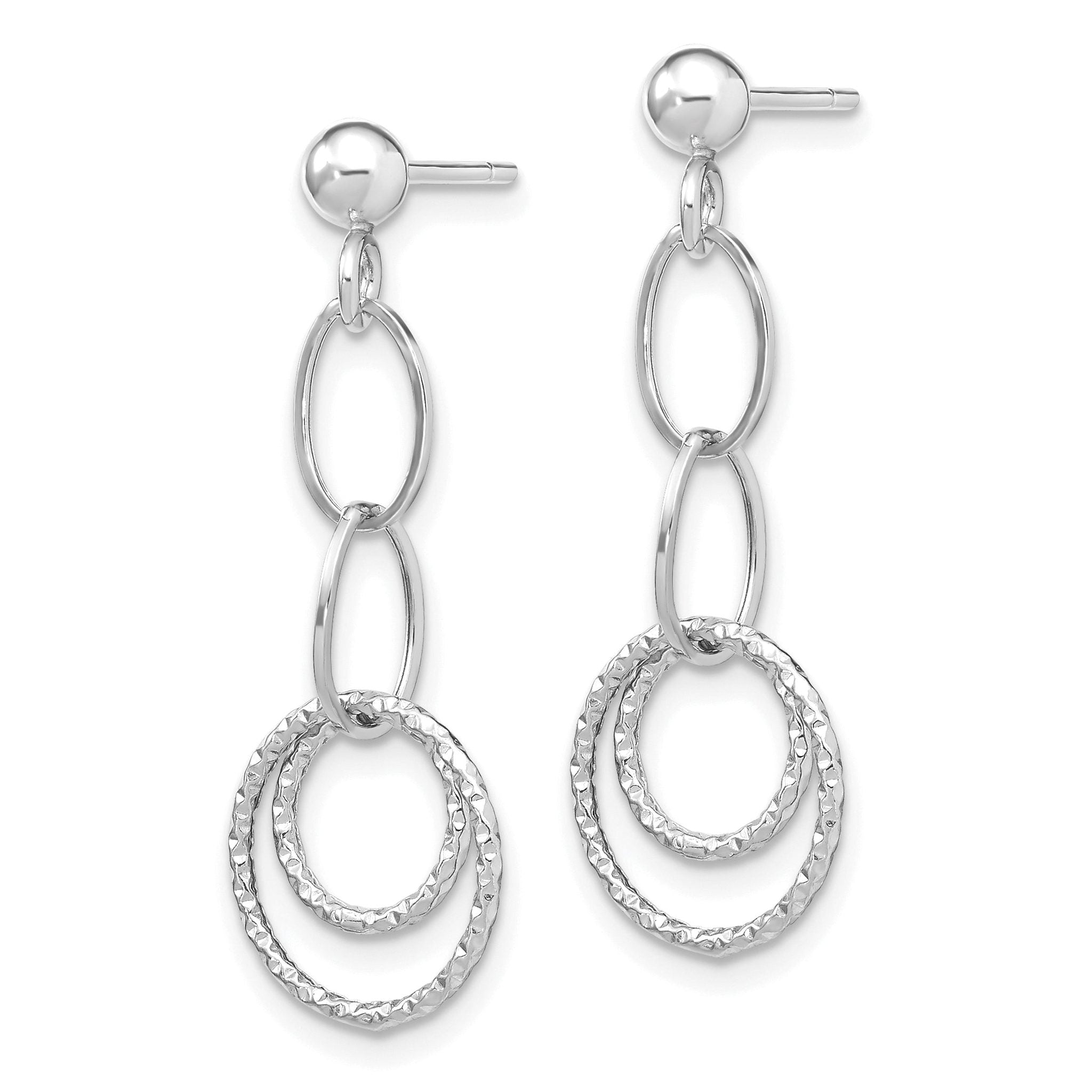 10K White Gold Dangle Earrings with Polished Rhodium Finish and Textured Design Secondary image