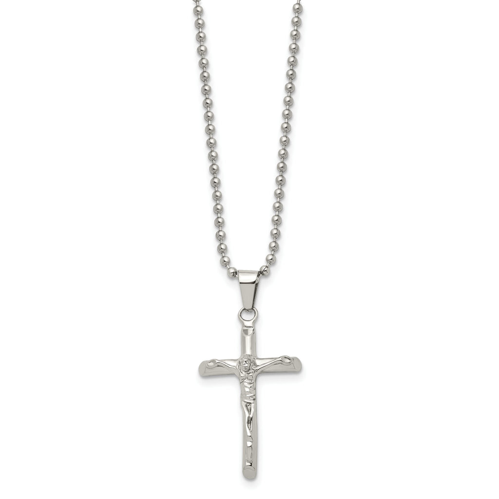 Sophia Jewelers Polished Stainless Steel Unisex Crucifix Pendant Necklace