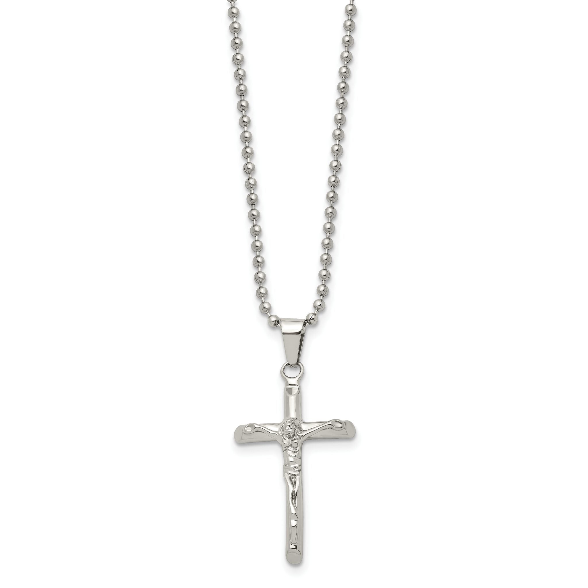 Sophia Jewelers Polished Stainless Steel Unisex Crucifix Pendant Necklace