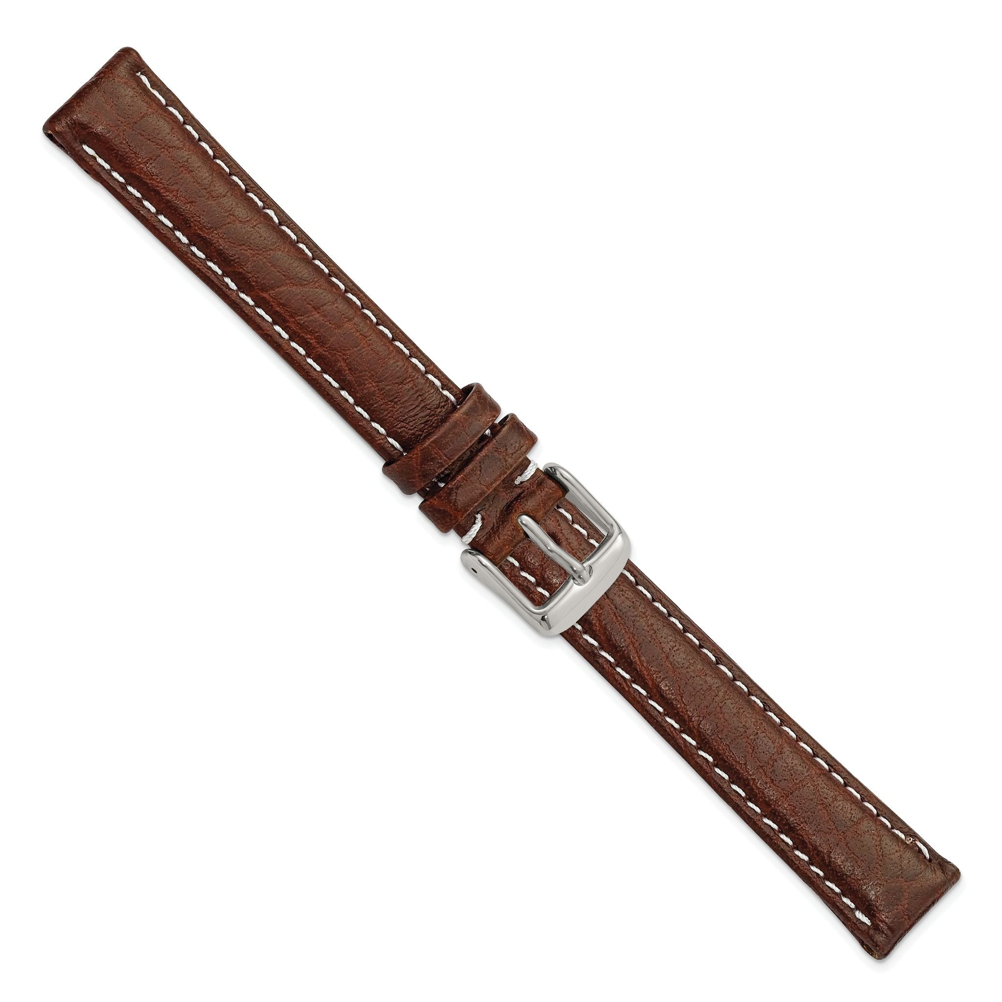 Long Leather Watch Band in Dark Brown with Silver-Tone Buckle, 18mm