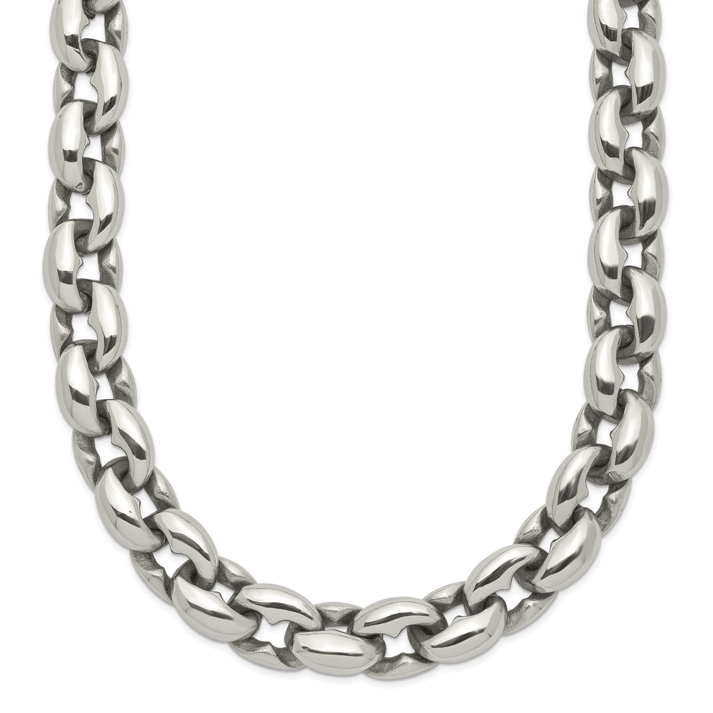 Sophia Jewelers Men's Polished Stainless Steel 24 Oval Link Necklace