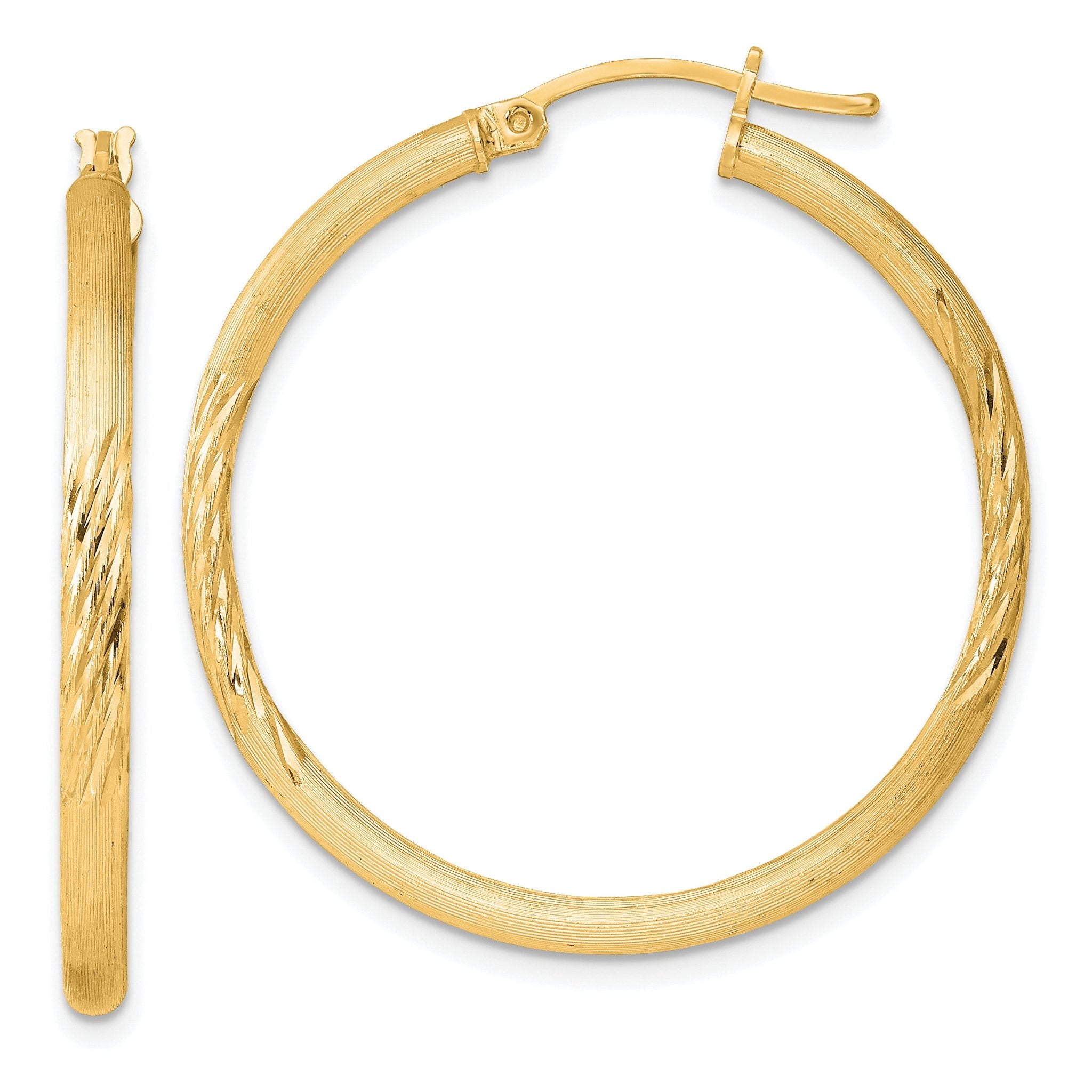 Sterling Silver Flash Gold-plated 2.5mm Polished/Satin D/C Hoop Earrings Main image