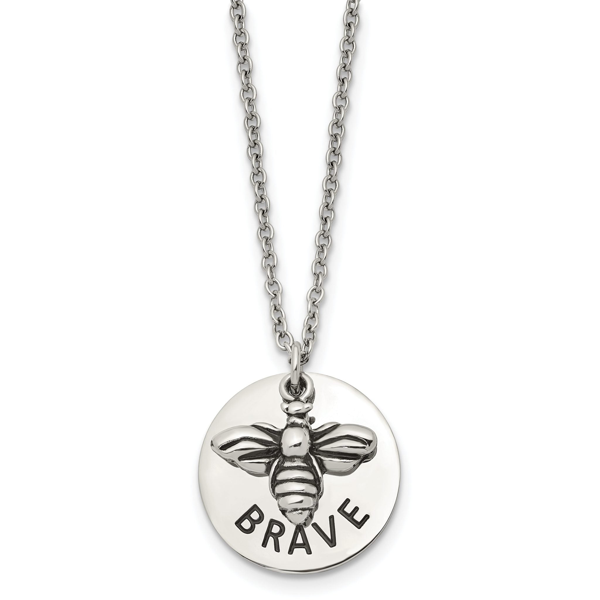 Chisel Stainless Steel Polished and Enameled BRAVE Bumble Bee Pendant on a 22 inch Cable Chain Necklace Main image