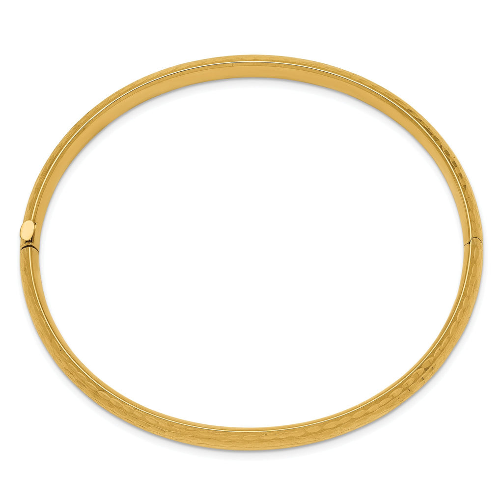14K Gold Diamond-Cut Hinged Bangle Bracelet for Women