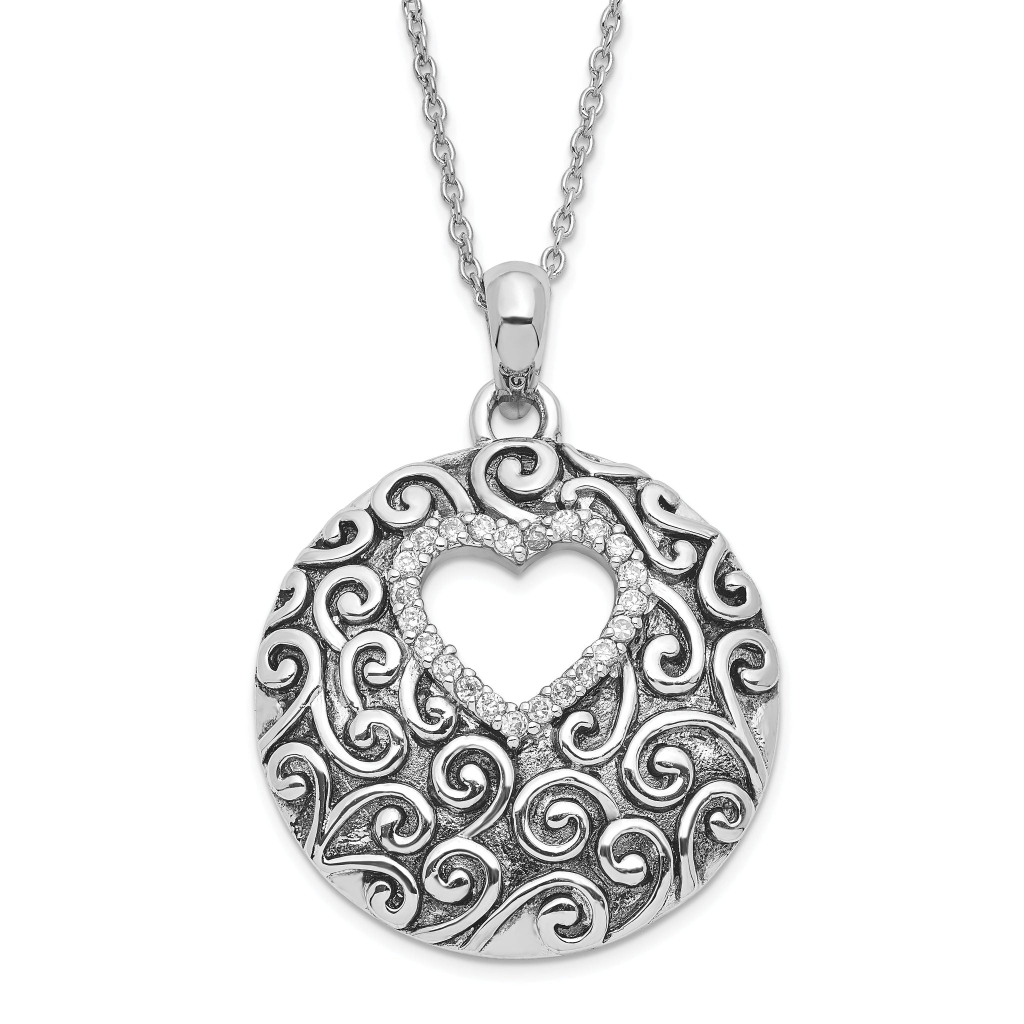Sophia Jewelers Sterling Silver Heart Necklace with Antiqued CZ Elegance Main image