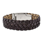 Stainless Steel Brushed Brown Leather ID Bracelet for Men
