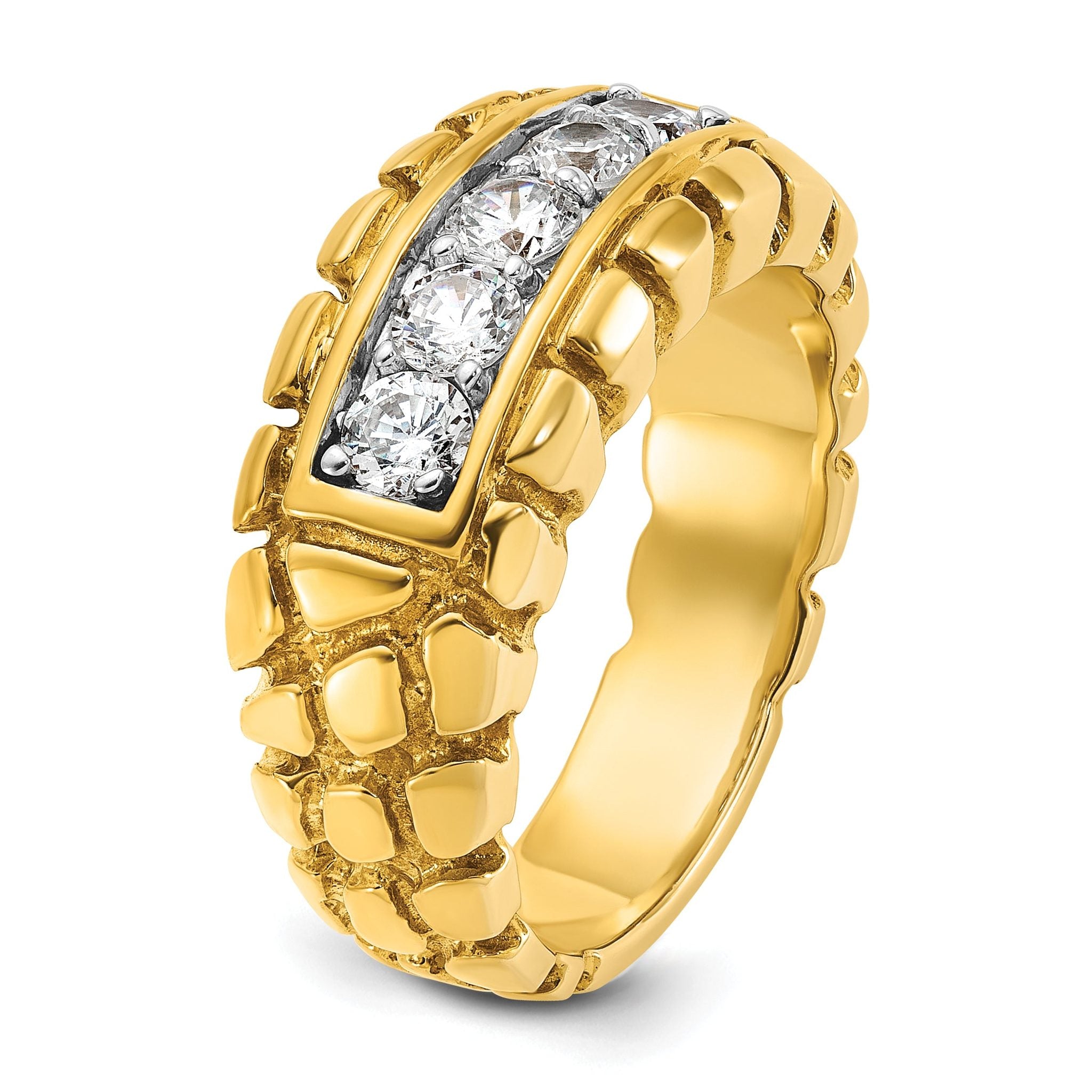14k Mens 1 carat Diamond 5-Stone Nugget Complete Ring