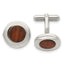 Koa Wood Inlay Circle Cufflinks in Stainless Steel