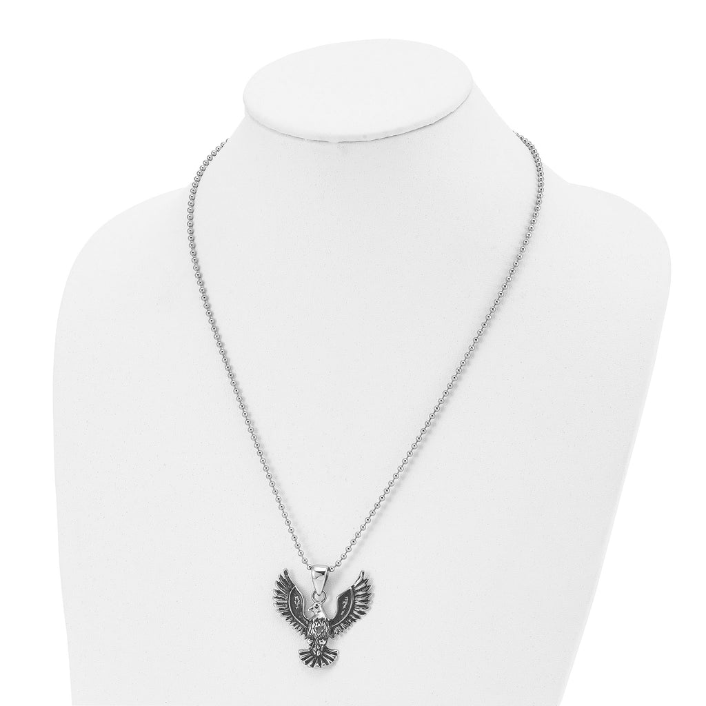Chisel Stainless Steel Antiqued and Polished Screaming Eagle Pendant on a 22 inch Ball Chain Necklace