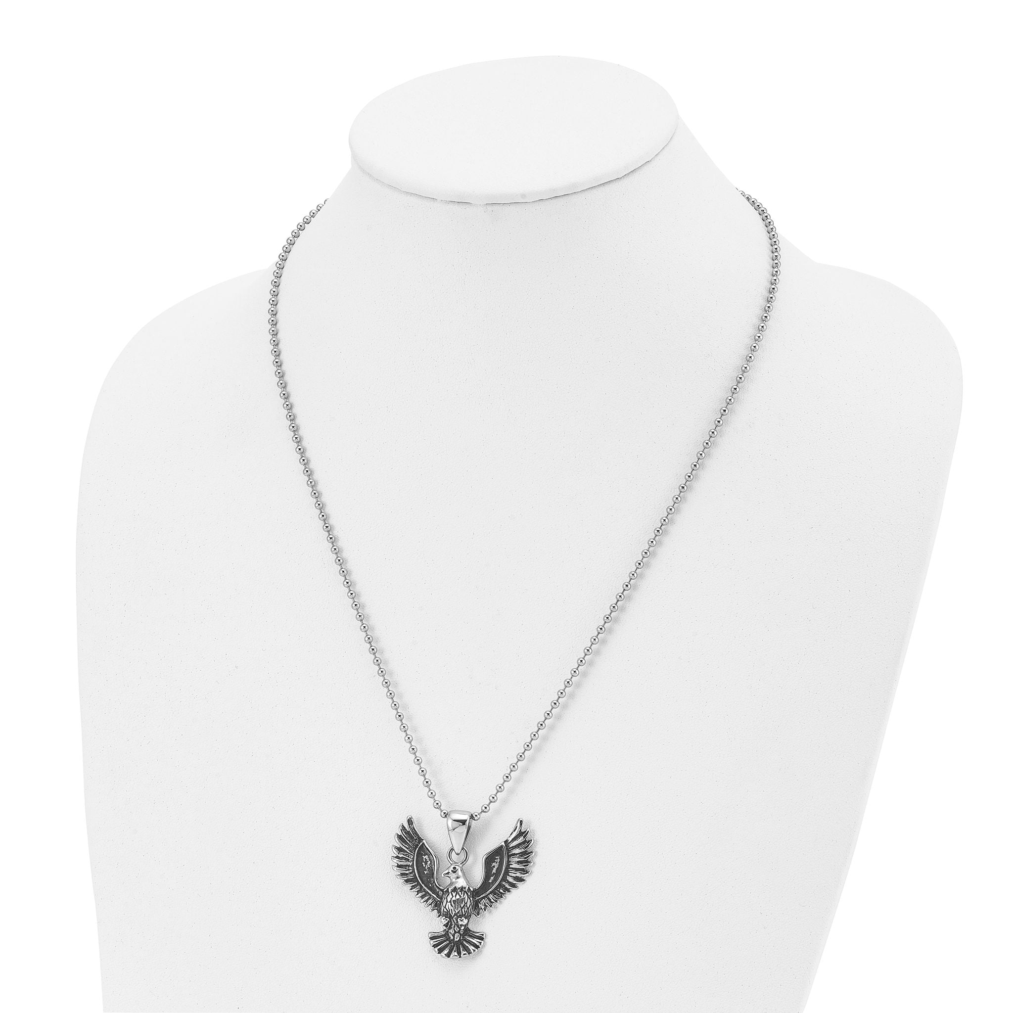 Chisel Stainless Steel Antiqued and Polished Screaming Eagle Pendant on a 22 inch Ball Chain Necklace