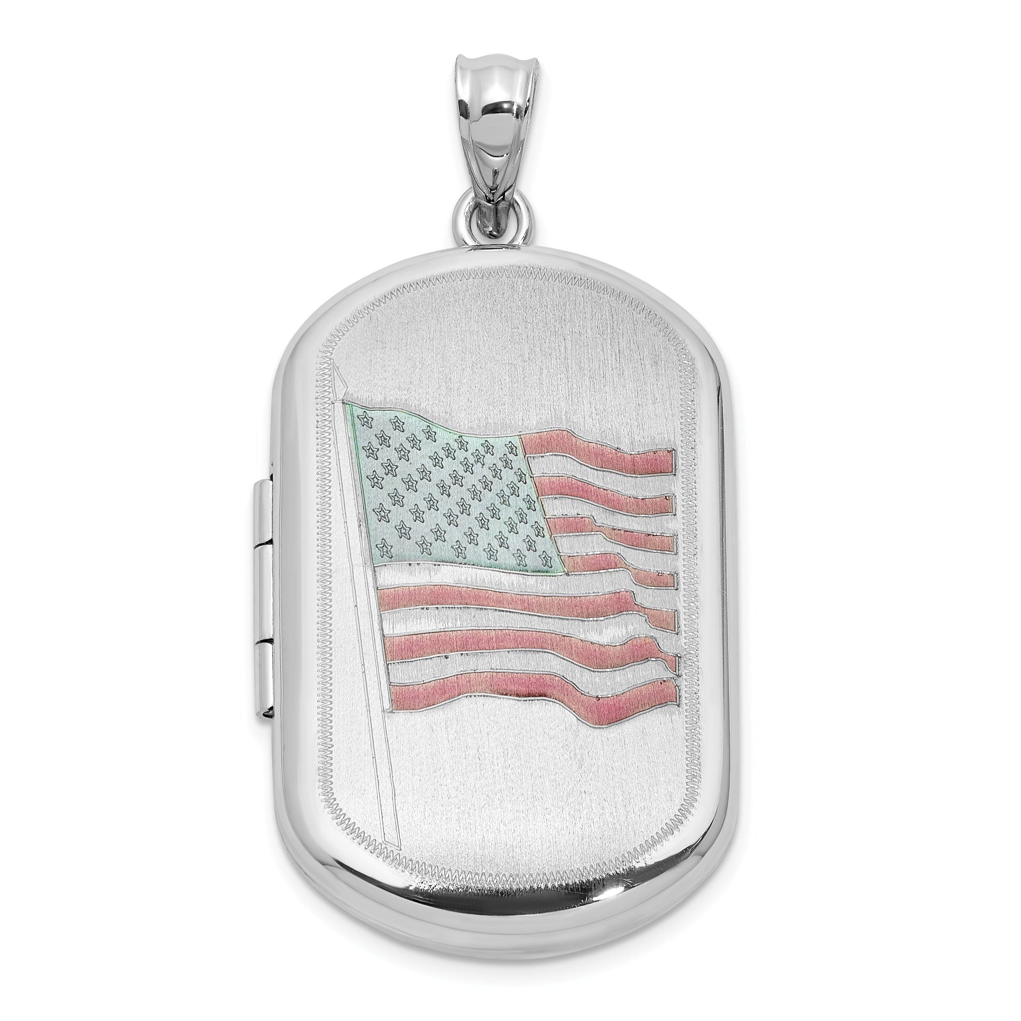 Sterling Silver Rh-plated Satin/Polished Epoxy Flag 30x19mm Locket Main image