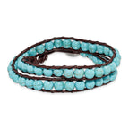 Turquoise Leather Wrap Bracelet in Stainless Steel, 6mm