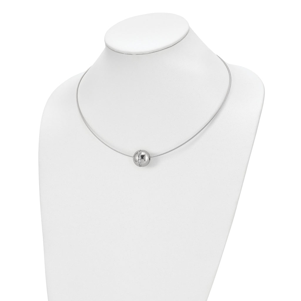 Chisel Titanium CZ Pendant with Polished Stainless Steel 17 inch Wire Necklace