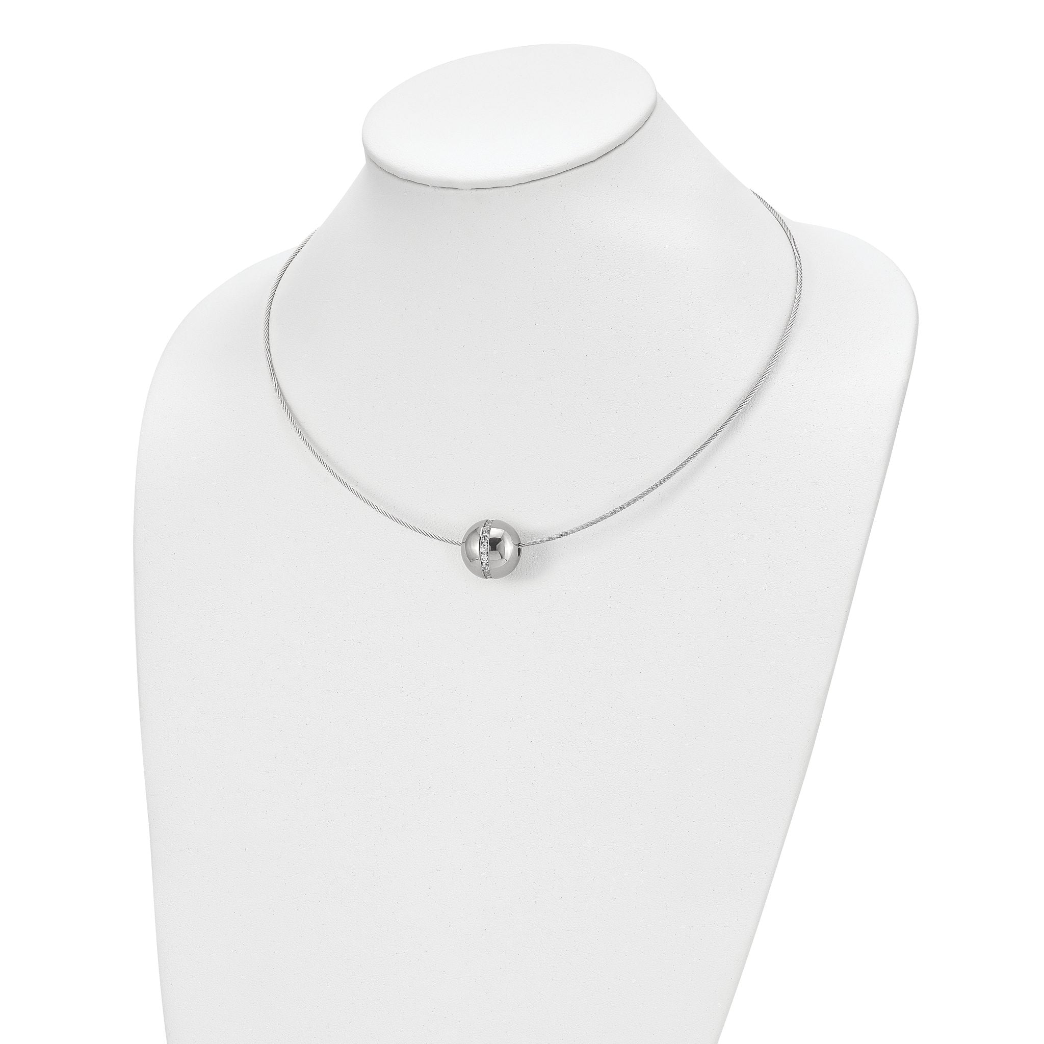Chisel Titanium CZ Pendant with Polished Stainless Steel 17 inch Wire Necklace