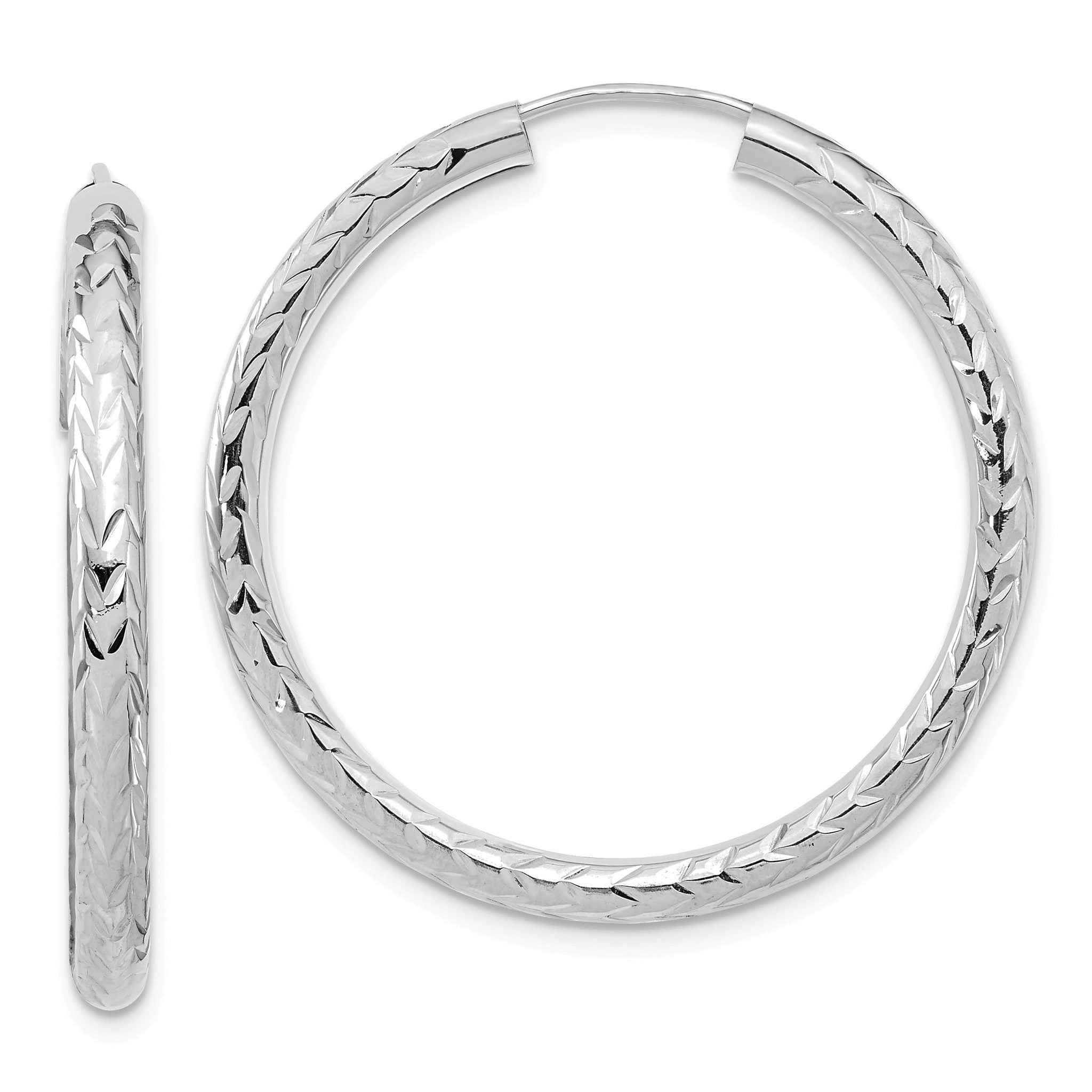 14k White Gold Polished & D/C Endless Hoop Earrings Main image